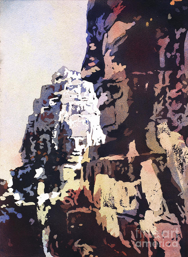Smiling Faces- Bayon Temple, Cambodia Painting by Ryan Fox