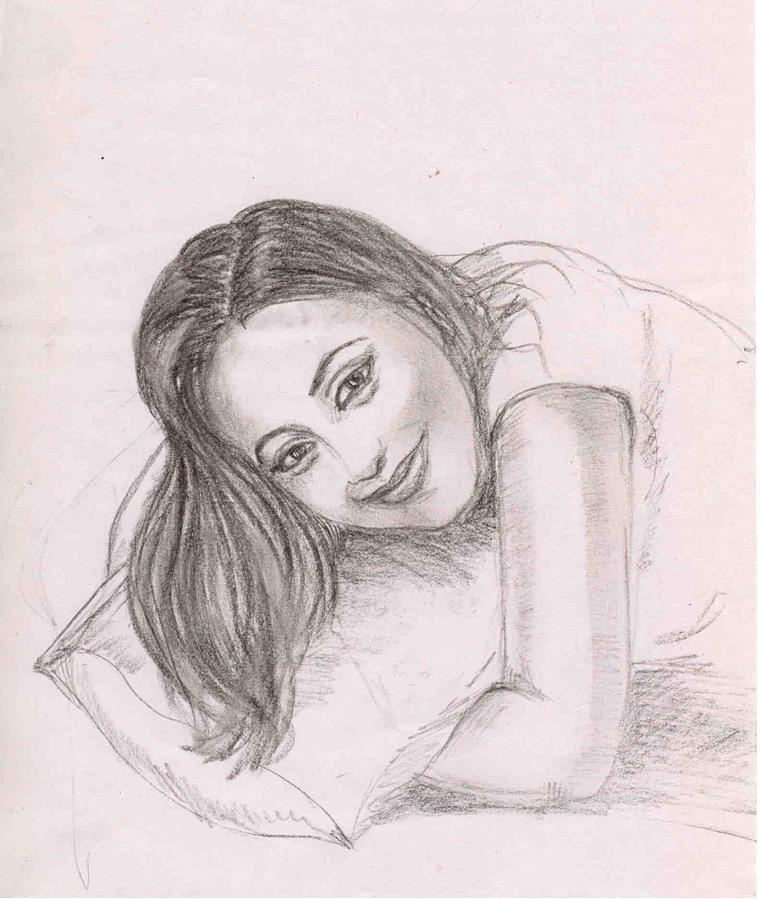 Smiling girl Drawing by Asha Sudhaker Shenoy