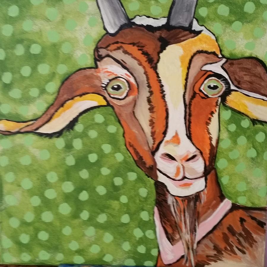 Goat Painting - Smiling goat by Cindy Large