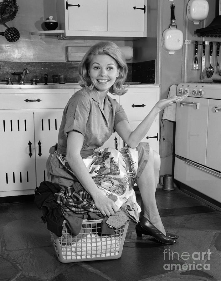 Smiling Housewife Sitting On Laundry Photograph by H. Armstrong Roberts/ClassicStock