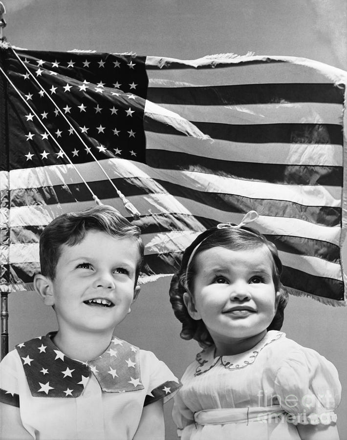 Smiling Kids And American Flag, C.1940s Photograph by H. Armstrong Roberts/ClassicStock