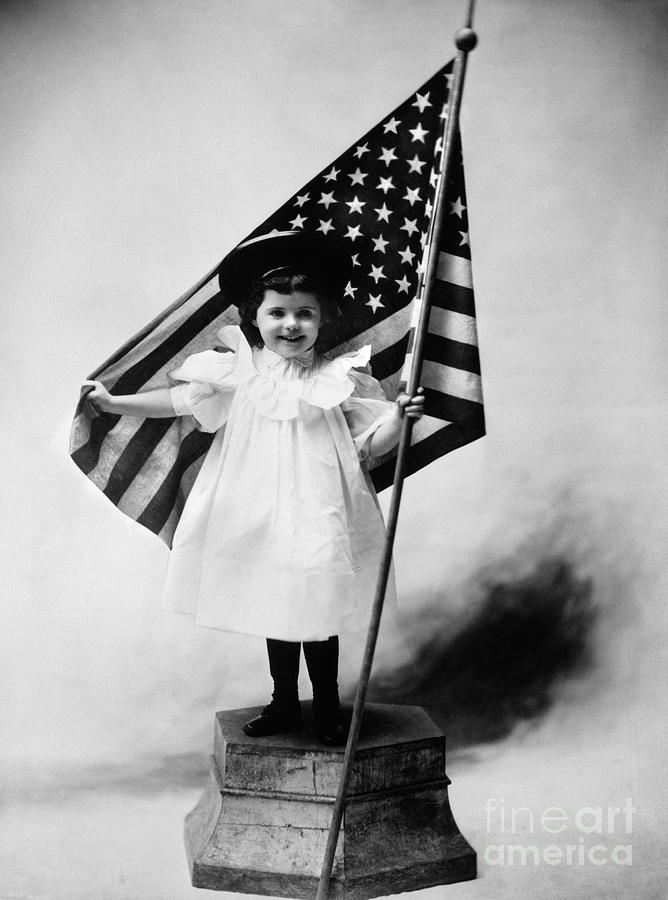 Smiling Little Girl With Us Flag Photograph by H. Armstrong Roberts/ClassicStock