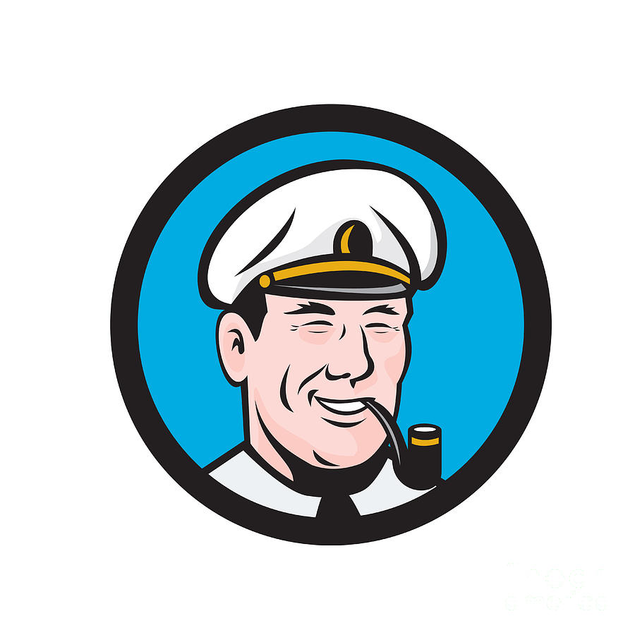 Smiling Sea Captain Smoking Pipe Circle Retro Digital Art by Aloysius ...