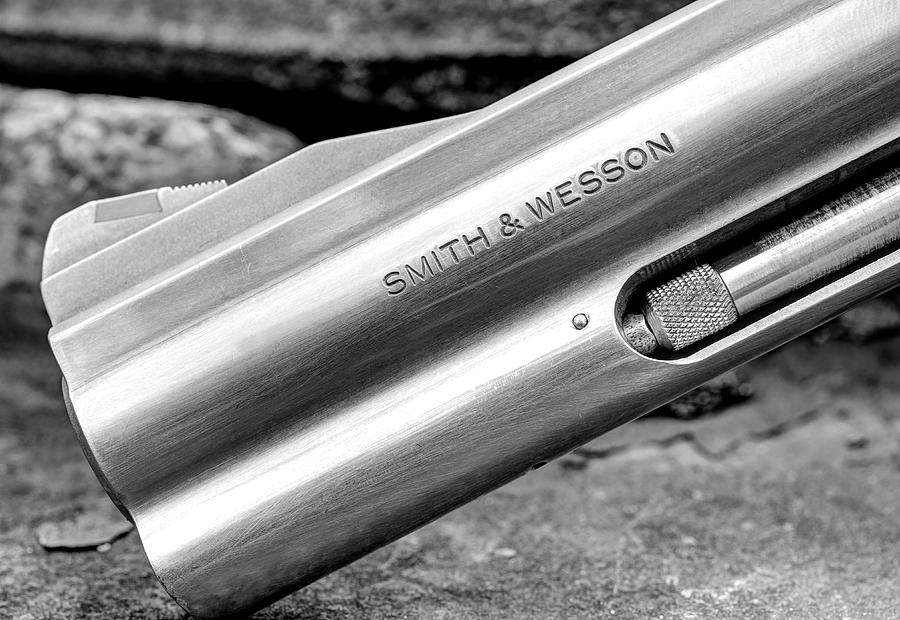 Black And White Photograph - Smith and Wesson Stainless  by JC Findley