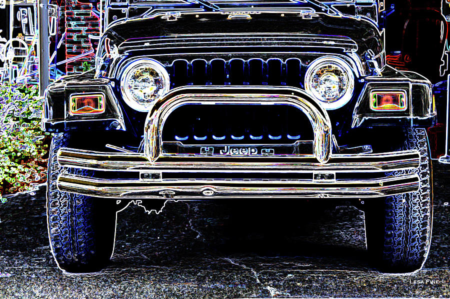 Smith County Jeep Art Neon Mixed Media by Lesa Fine