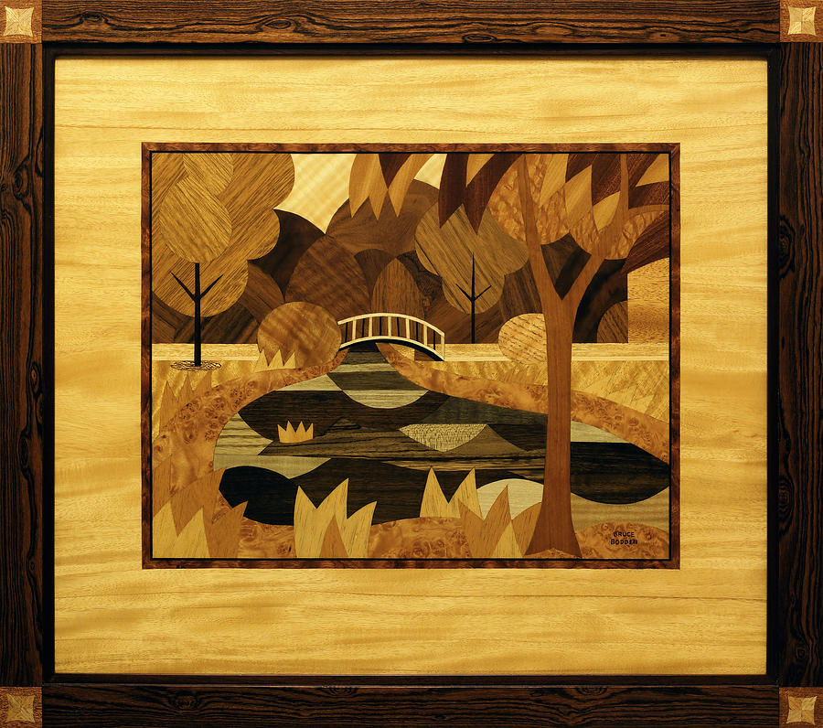 Bridge Painting - Smith Park Bridge-Marquetry Framed SOLD by Bruce Bodden