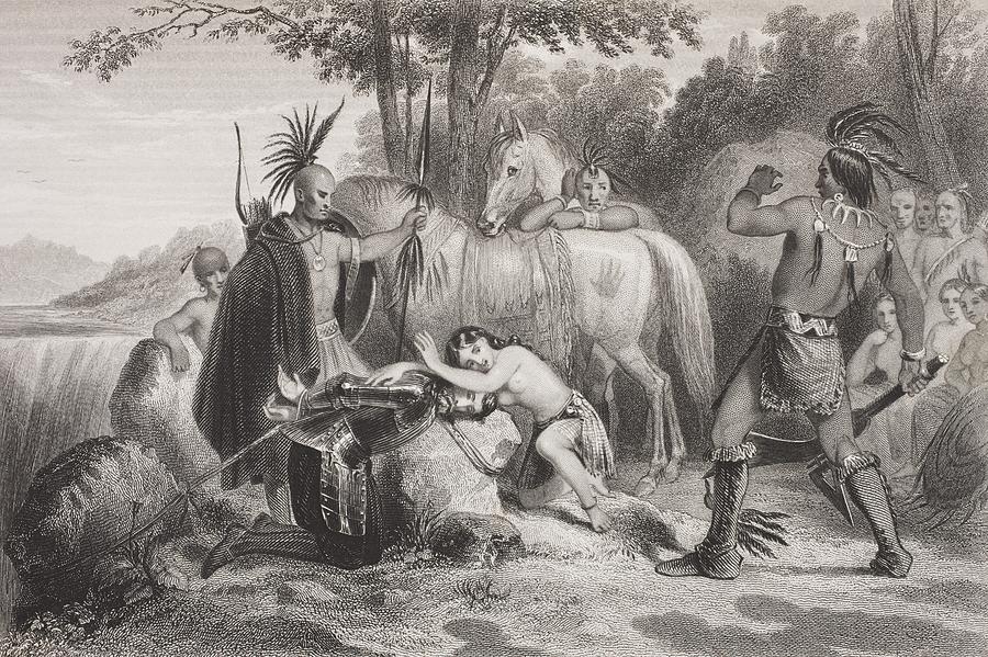 Pocahontas Drawing - Smith Rescued By Pocahontas 1607 by Vintage Design Pics