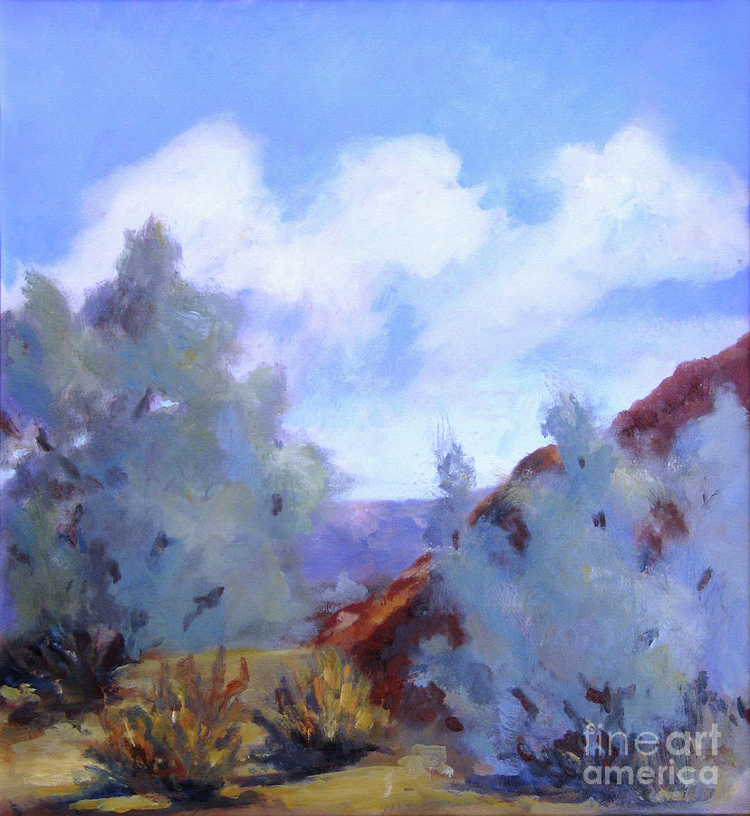 Smoke Trees in Bloom in Palm Desert Painting by Maria Hunt