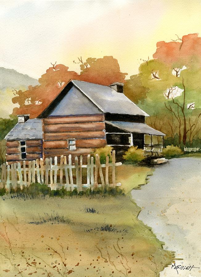 Smokey Mountain Cabin Painting by Marsha Elliott