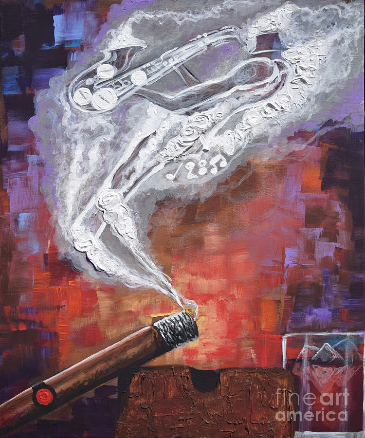 SMOKIN JAZZ cigar silhouette series Painting by The Art of DionJa'Y