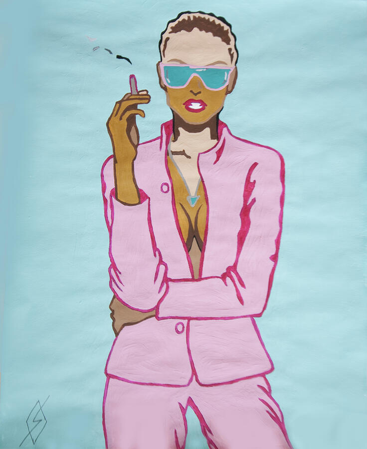 Short Hair Woman Smoking Painting by Stormm Bradshaw