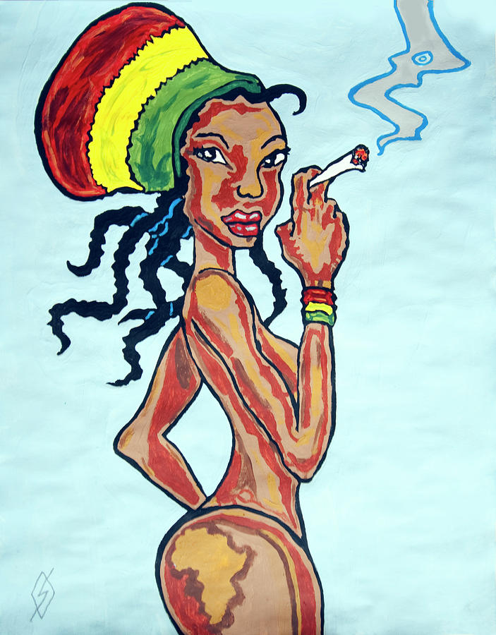 Smoking rasta woman painting by stormm bradshaw