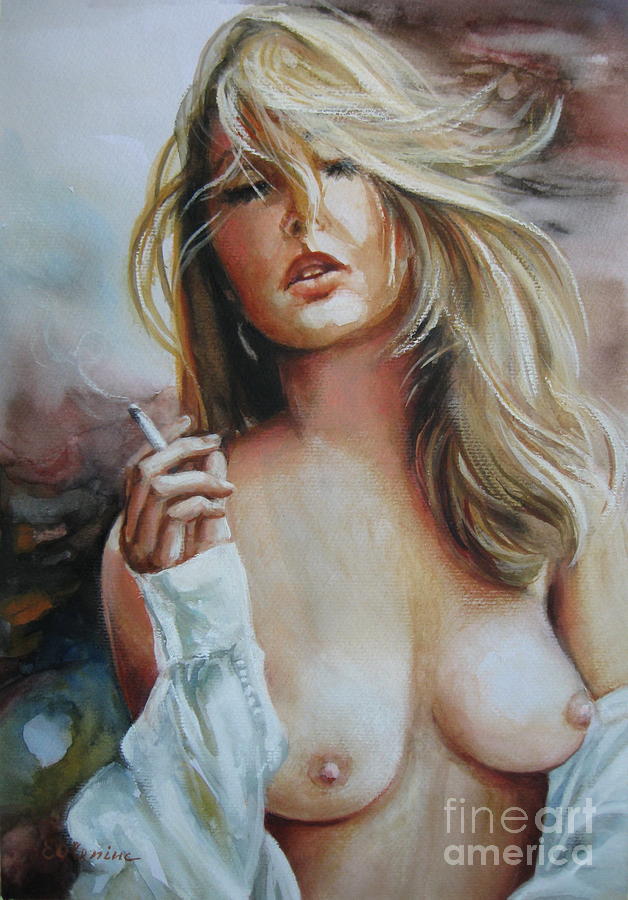 Smoking woman Painting by Elena Oleniuc
