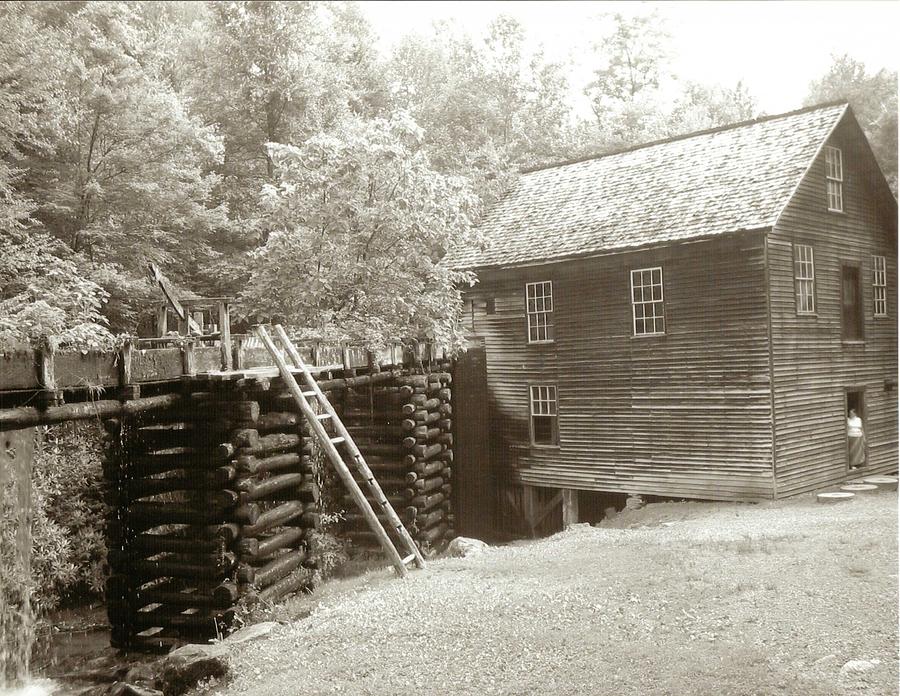 Black And White Photograph - Smoky Mountain Mill B and W by CGHepburn Scenic Photos
