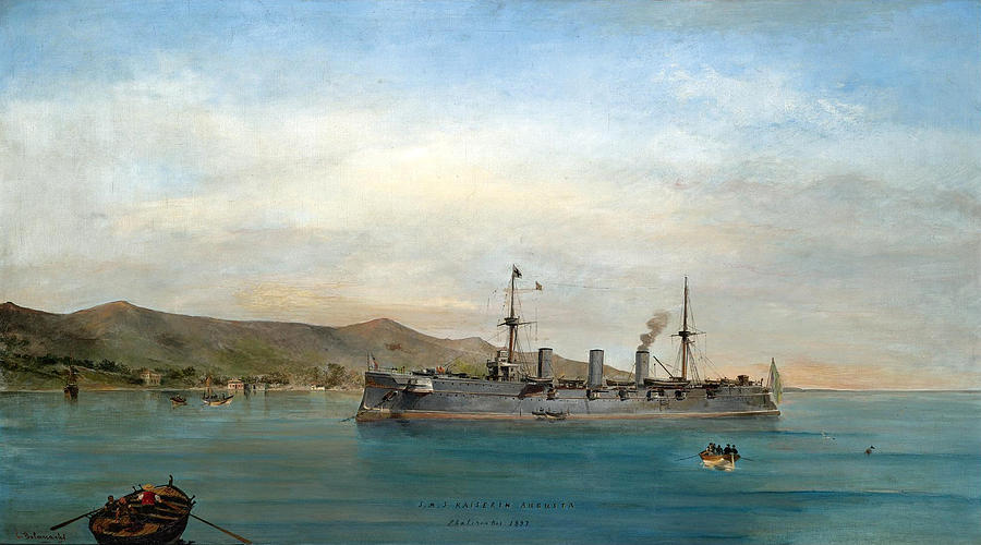 S.M.S. Kaiserin Augusta. Phaleron Bay 1897 Painting by Konstantinos Volanakis