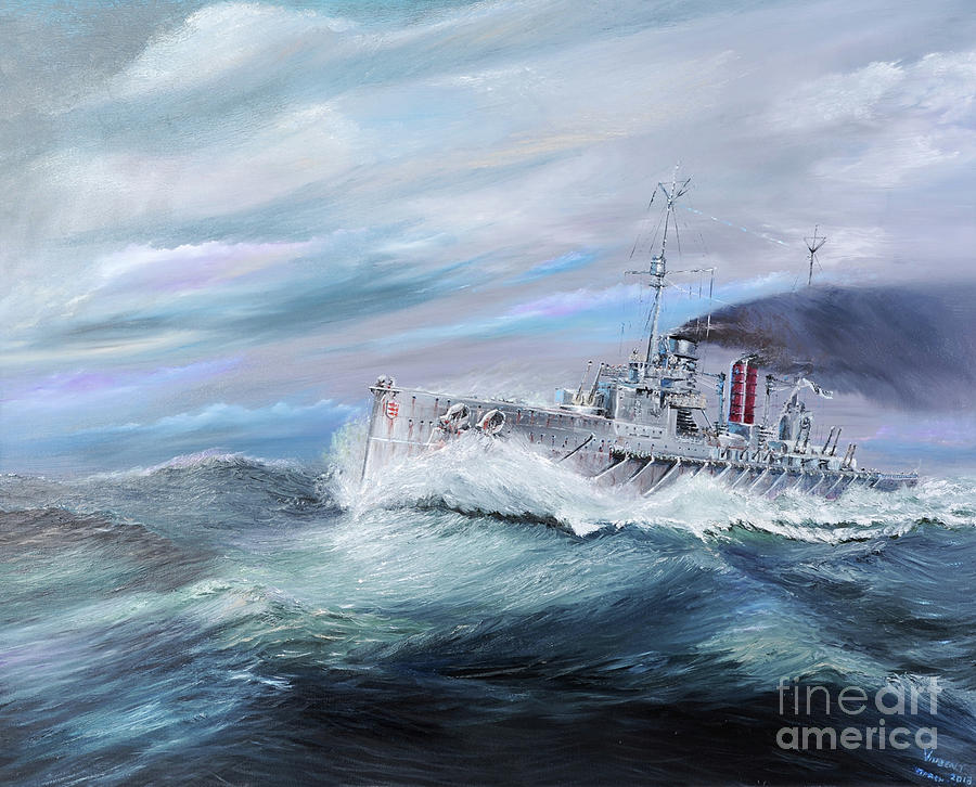 SMS Seydlitz enters Jutland 14 15 31st May 1916 Painting by Vincent Alexander Booth