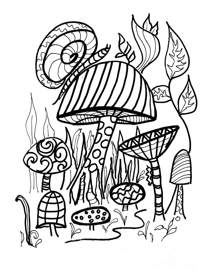 Snail on Mushroom for Coloring  Drawing by Robin Pedrero