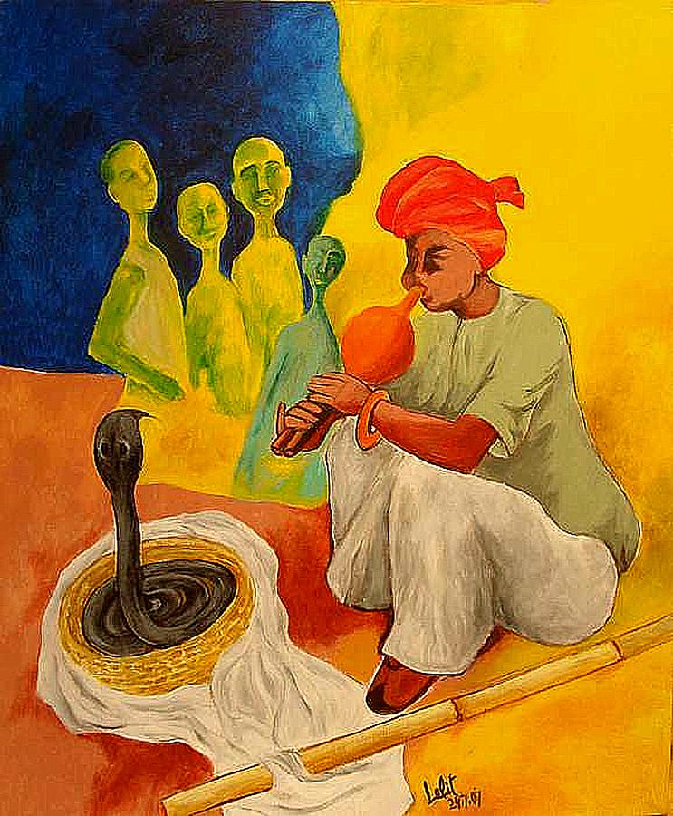 Snake Painting - Snake Charmer by Lalit Jain