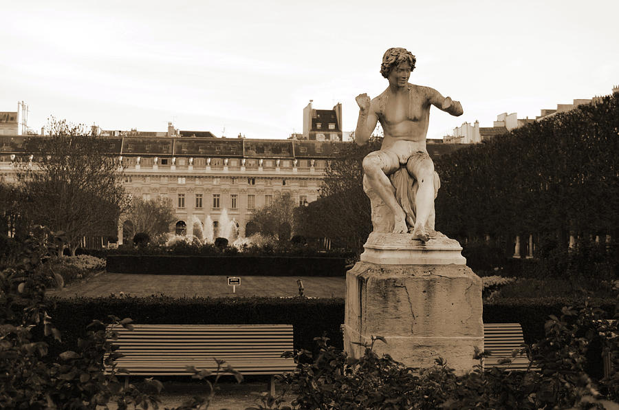 Snake Charmer Statue in the Jardin du Palais Royal Paris France Sepia Photograph by Shawn OBrien