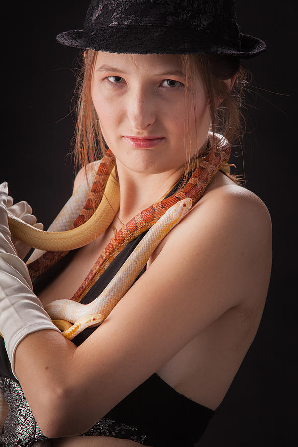 Mac Miller Photograph - Snake Lady or Girl with Live Snake Photograph 5254.02 by M K Miller