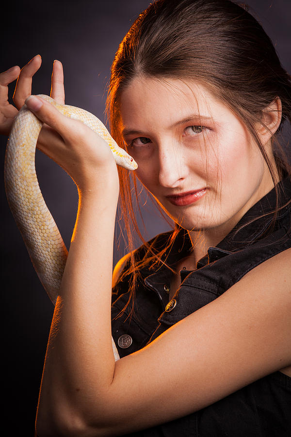 Mac Miller Photograph - Snake Lady or Girl with Live Snake Photograph 5255.02 by M K Miller