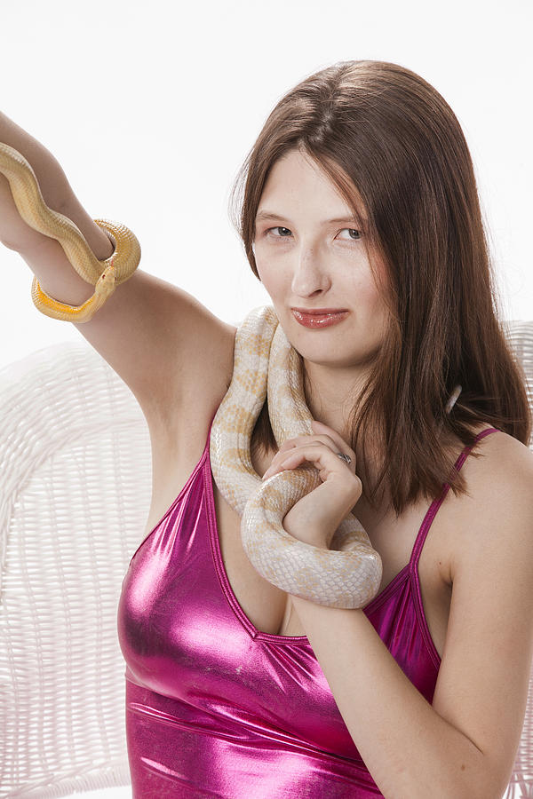 Mac Miller Photograph - Snake Lady or Girl with Live Snake Photograph 5268.02 by M K Miller
