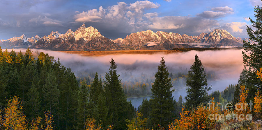 Snake River Fog Framed By Pines Photograph by Adam Jewell