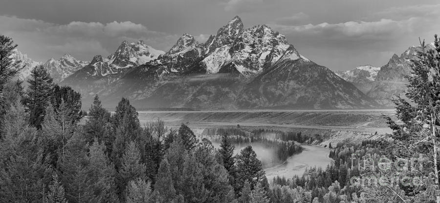 Snake River Overlook Fall Sunrise Black And White Photograph by Adam Jewell