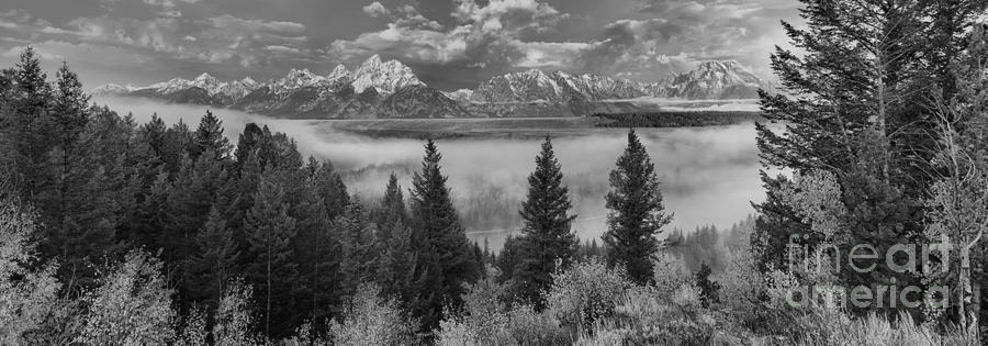Snake River Overlook Sunrise Panorama Black And White Photograph by Adam Jewell