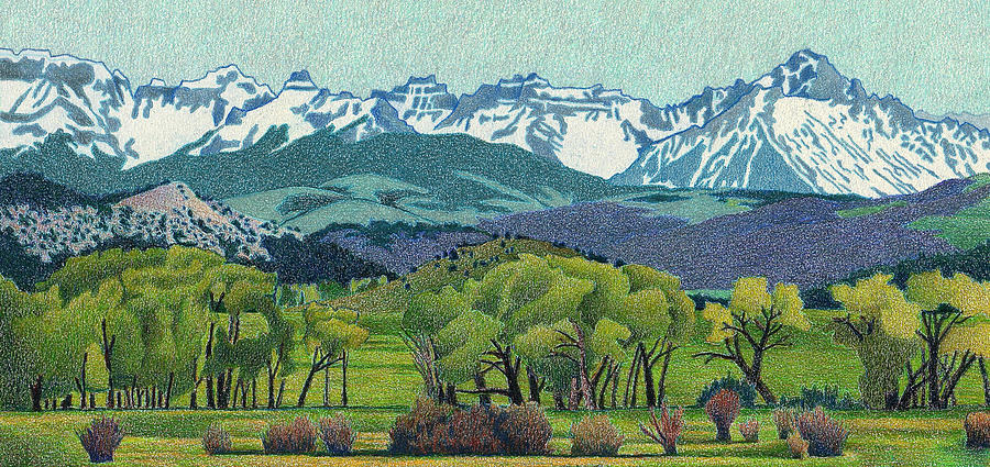 Sneffels Range Spring Drawing by Dan Miller