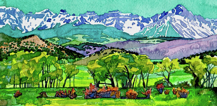 Sneffels Range Spring Watercolor Painting by Dan Miller