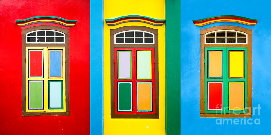 Architecture Photograph - Singapore colorful windows collage by Delphimages Photo Creations