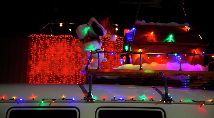 Snoopy rides the VW van Christmas Parade Photograph by Toni Hopper