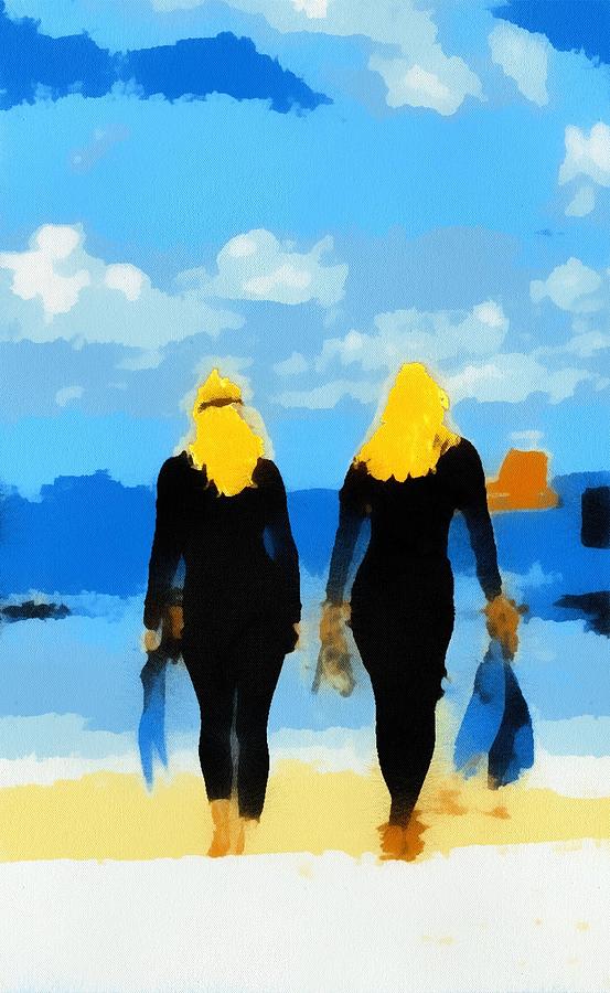 Snorkeler Twins 1 Digital Art by Carrie OBrien Sibley