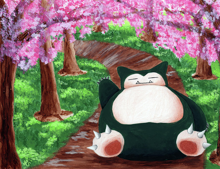 Snorlax in Cherry Bloossoms by Leia Sopicki