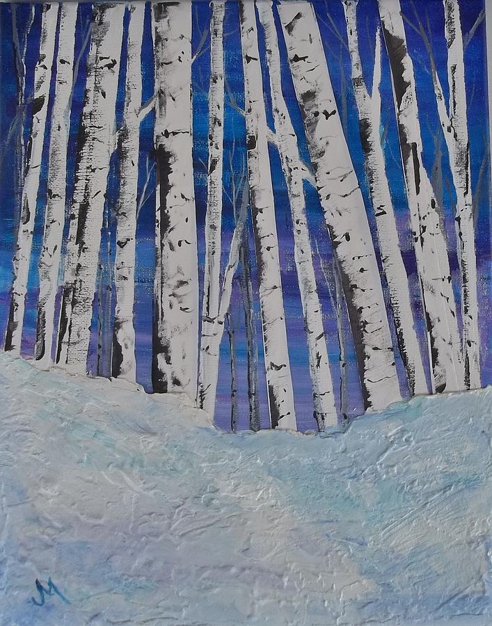 Winter Mixed Media - Snow and Birch by Joan Mace