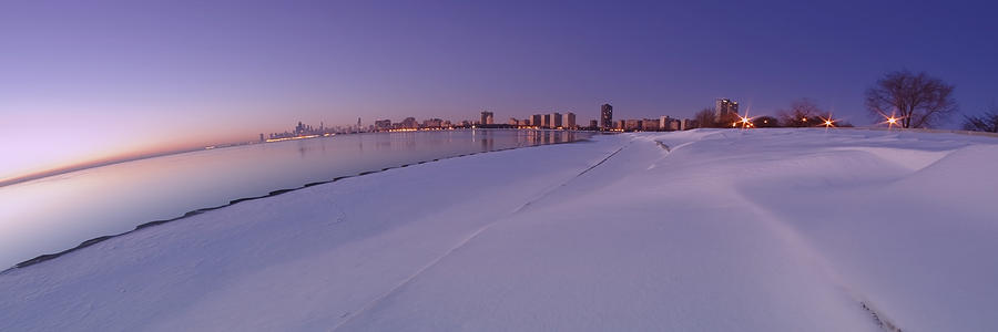 Snow and Chicago skyline Panoramic Photograph by Sven Brogren