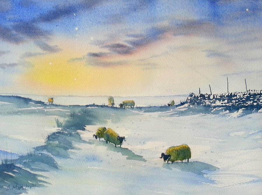 Snow and Sheep on the Moors Painting by Glenn Marshall