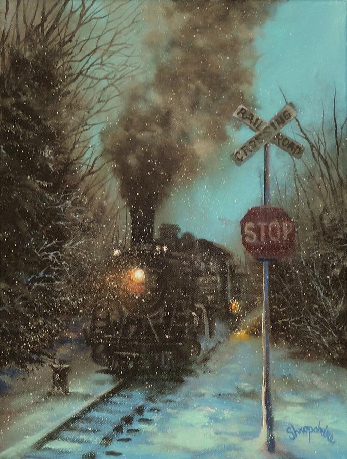 Train Painting - Snow and Steam by Tom Shropshire