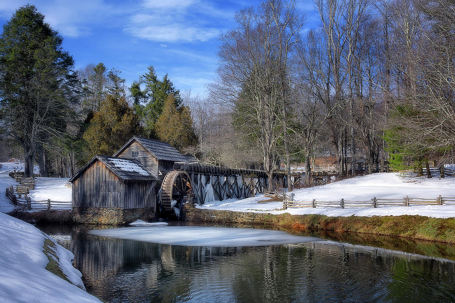Snow at Mabry Mill Photograph by Steve Hurt