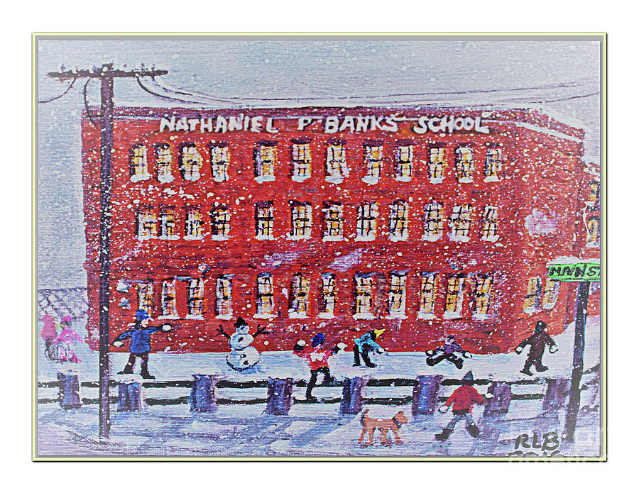 Snow Ball Fight at Banks School Painting by Rita Brown