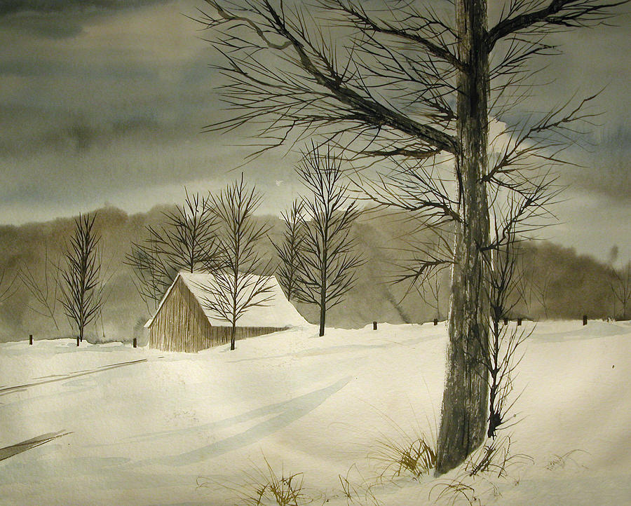 Snow Barn Painting by Rhodes Rumsey