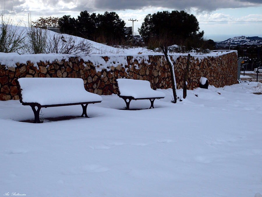 Snow bench Photograph by Arik Baltinester