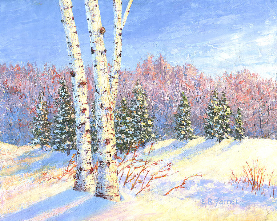 White Birch in Winter Snow Painting by Elaine Farmer