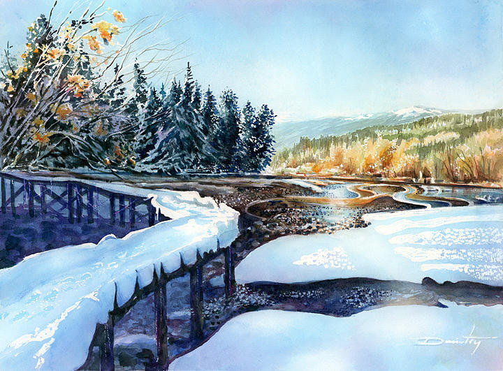 Landscape Painting - Snow blanket over Shoreline Trials by Dumitru Barliga