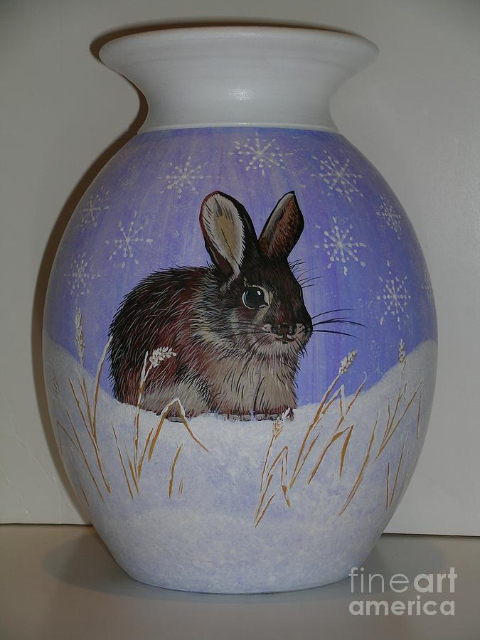 Snow Bunny Vase Ceramic Art by Jennifer Lake