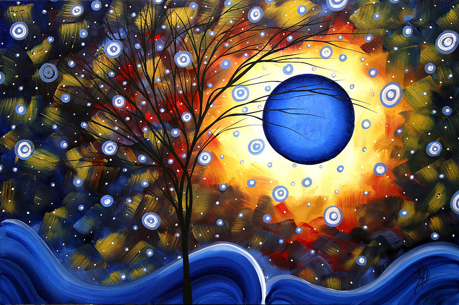 Abstract Painting - Snow Burst Cirlce of Life Painting MADART by Megan Aroon