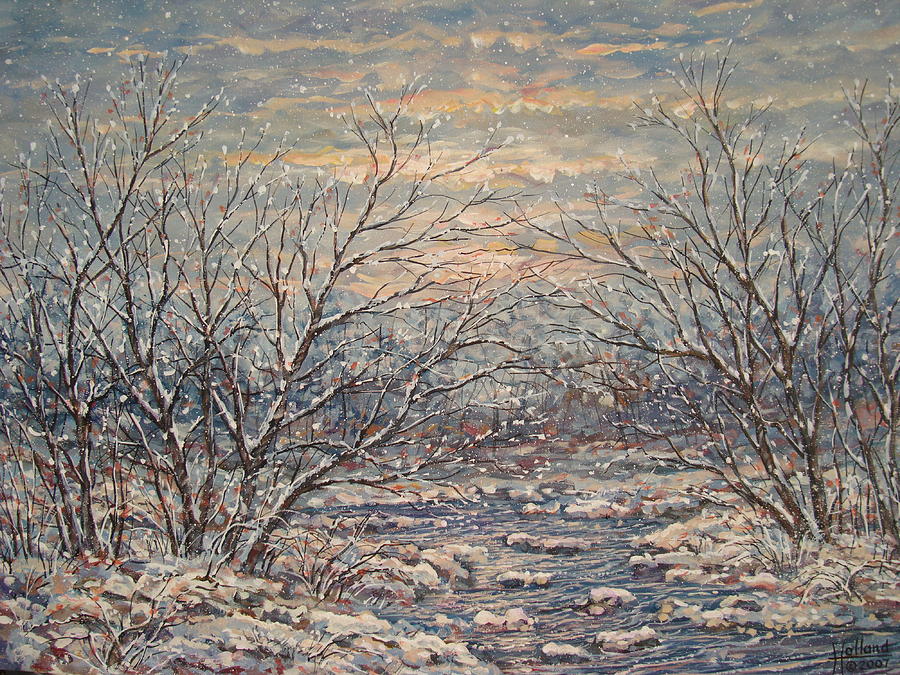 Snow By Brook. Painting by Leonard Holland