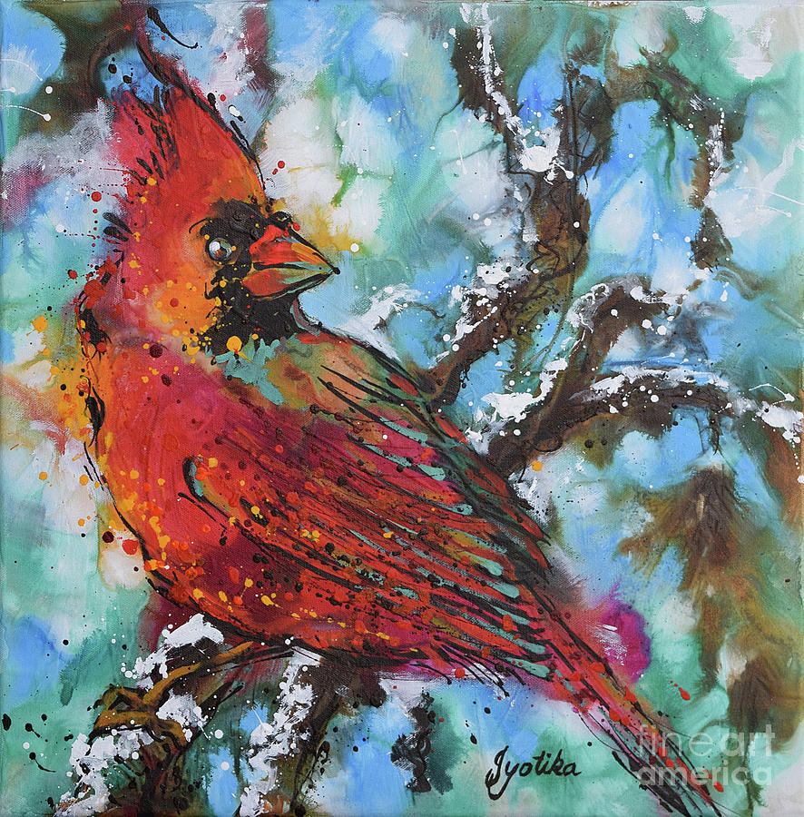 Snow Cardinal  Painting by Jyotika Shroff