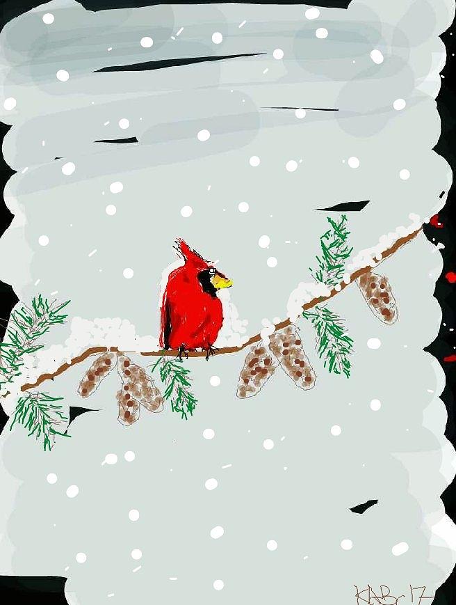 Snow Cardinal Digital Art by Kathy Barney
